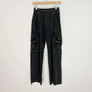 Halara Flex Pull On Jeans Cargo Black Wash Straight Leg Size Small Women's